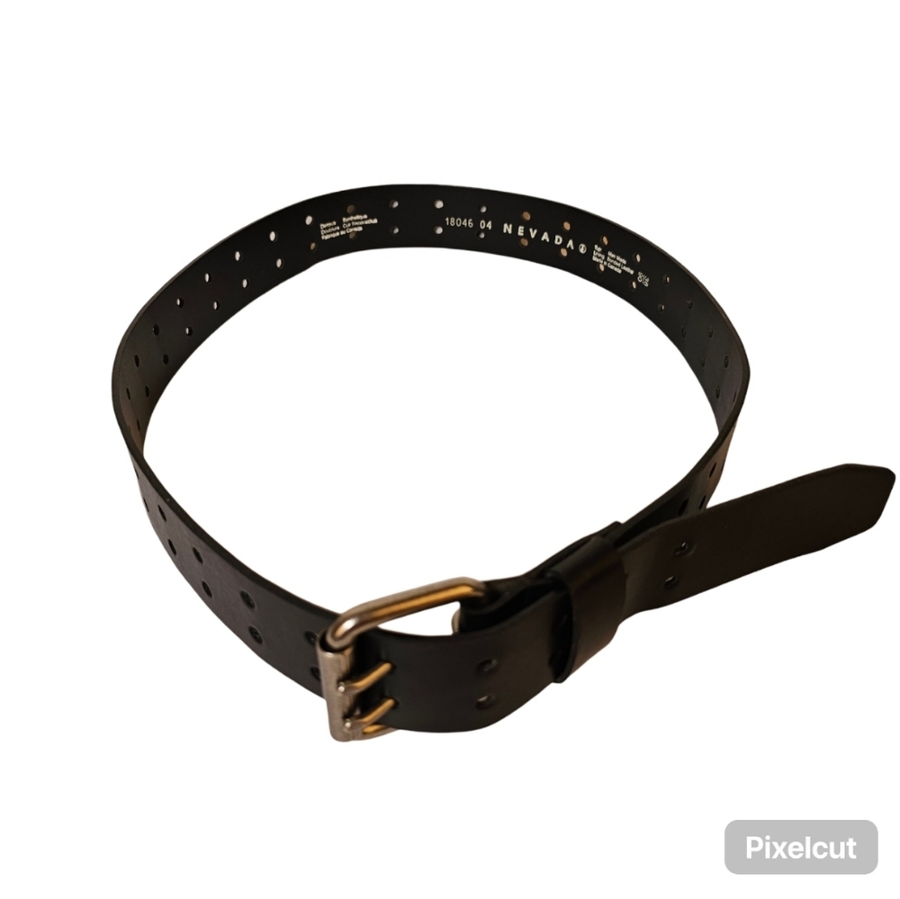 Nevada black manmade leather with silver hardware 1.5" belt size 36